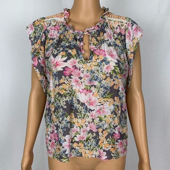 Ranna Gill Anthro Floral Ties Ruffle Blouse Silk S - Picture 1 of 8